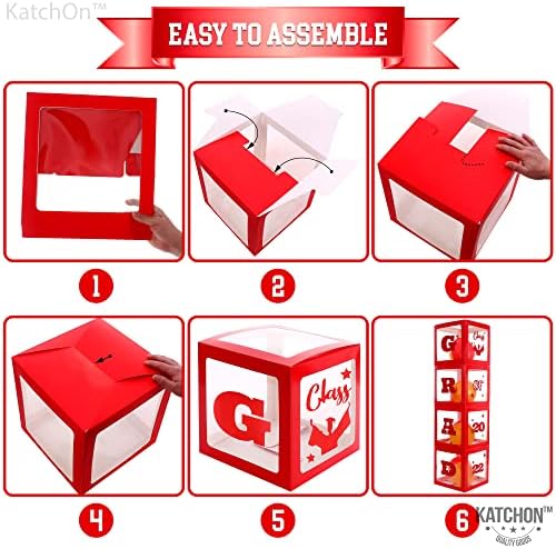 קופסאות בלון סיום אדום קישוטים 2022 - קופסאות בלון אדומות, 4 חתיכות | בלון אדום 2022, 40 אינץ 'עם ברכות ברזל